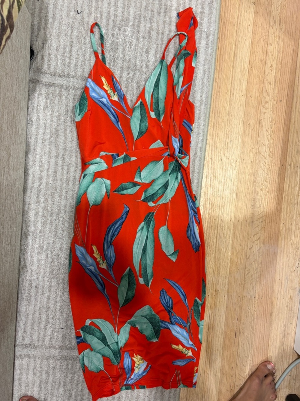 Red Tropical Print Wrap Dress - Women's